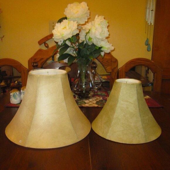 NWOT Vintage Pair of faux leather lampshades that have the spider hardware, - Picture 2 of 9